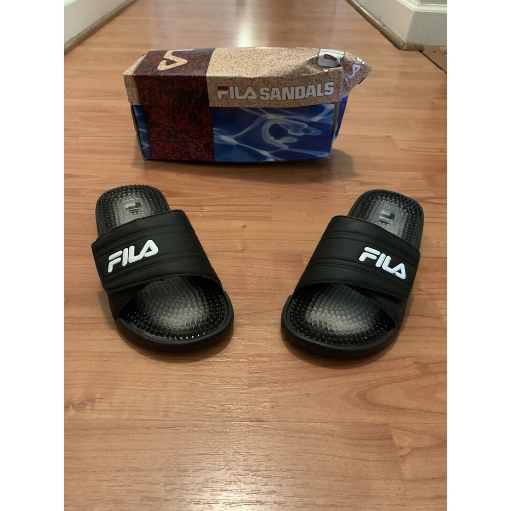 Fila Boys Black & White Athletic Slides Sandals Size 3